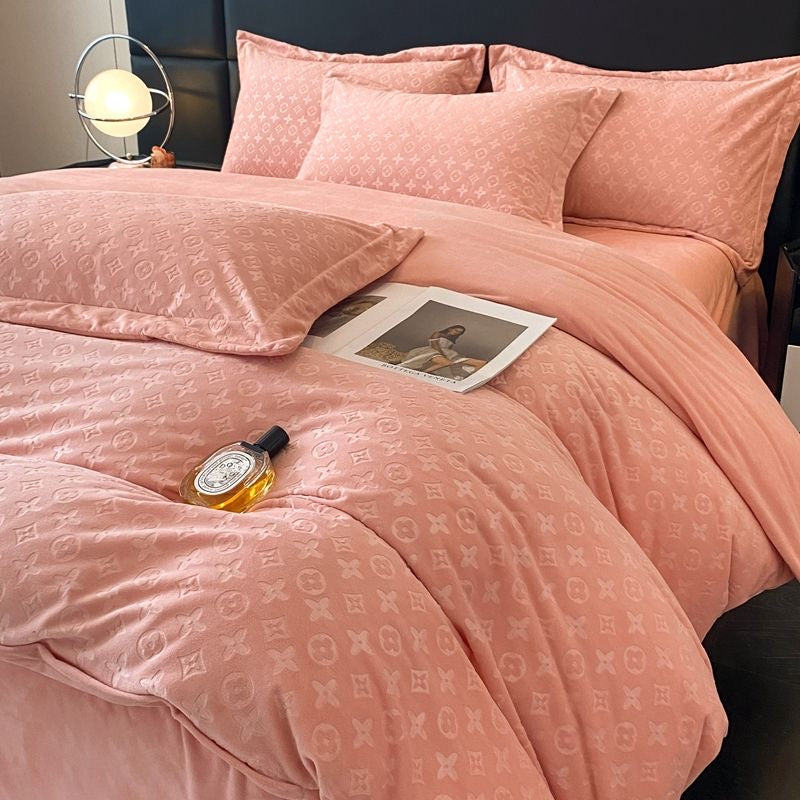 Modern Winter Thick Warm Velvet Flannel Plush Bedding Set
