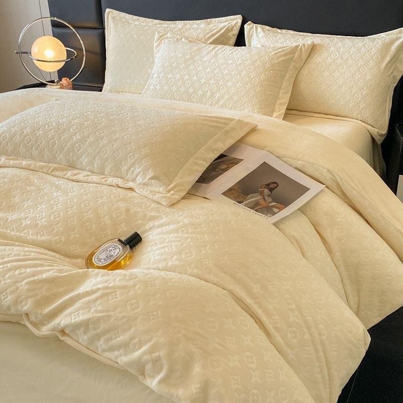 Modern Winter Thick Warm Velvet Flannel Plush Bedding Set