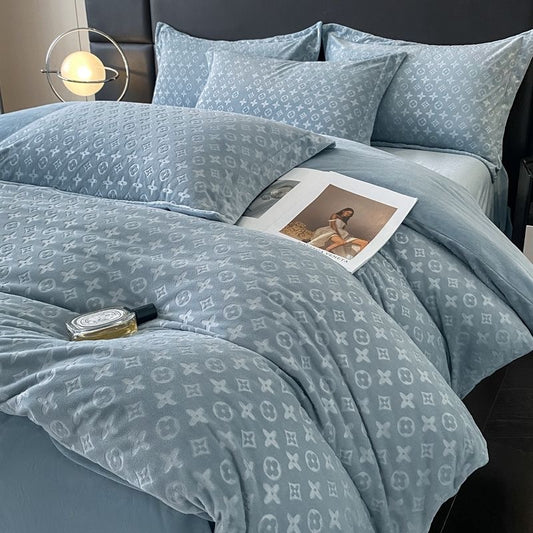 Modern Winter Thick Warm Velvet Flannel Plush Bedding Set
