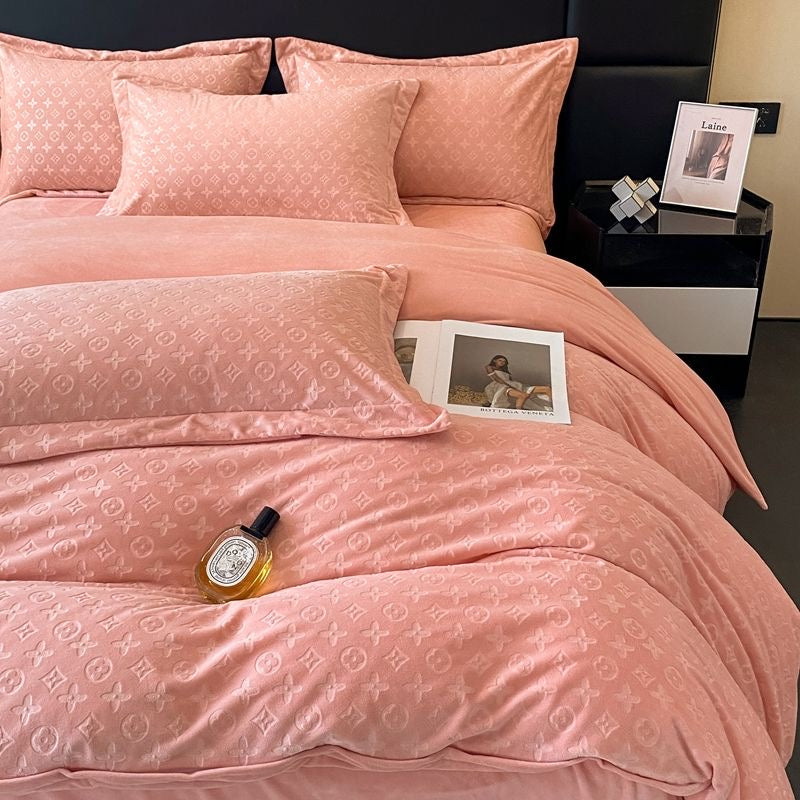 Modern Winter Thick Warm Velvet Flannel Plush Bedding Set