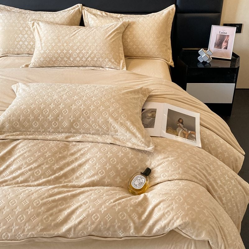 Modern Winter Thick Warm Velvet Flannel Plush Bedding Set