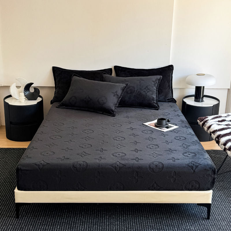 Luxury Fashion Fuzzy Fleece Velvet Fitted Bed Sheet Cover Set