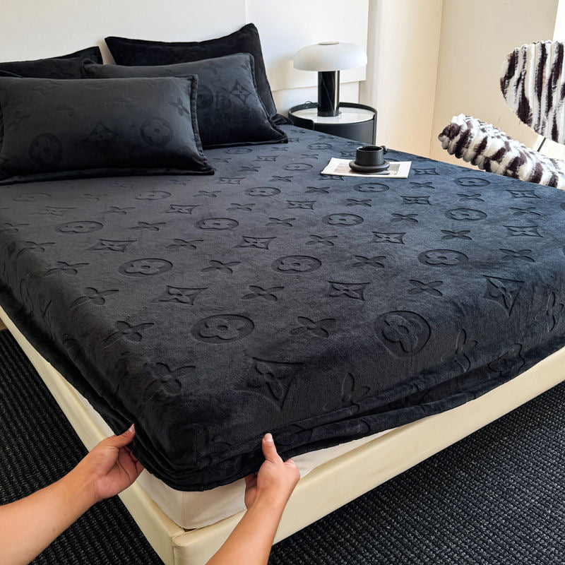 Luxury Fashion Fuzzy Fleece Velvet Fitted Bed Sheet Cover Set
