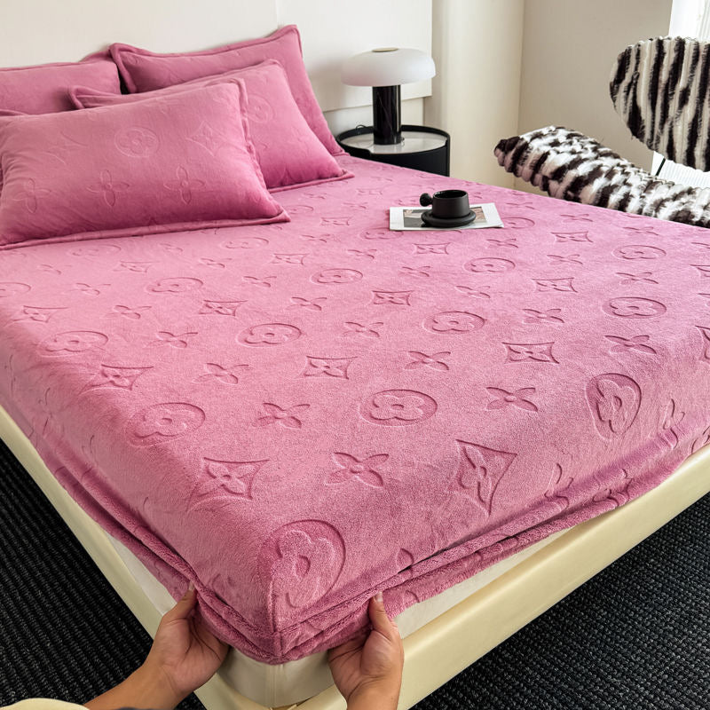 Luxury Fashion Fuzzy Fleece Velvet Fitted Bed Sheet Cover Set