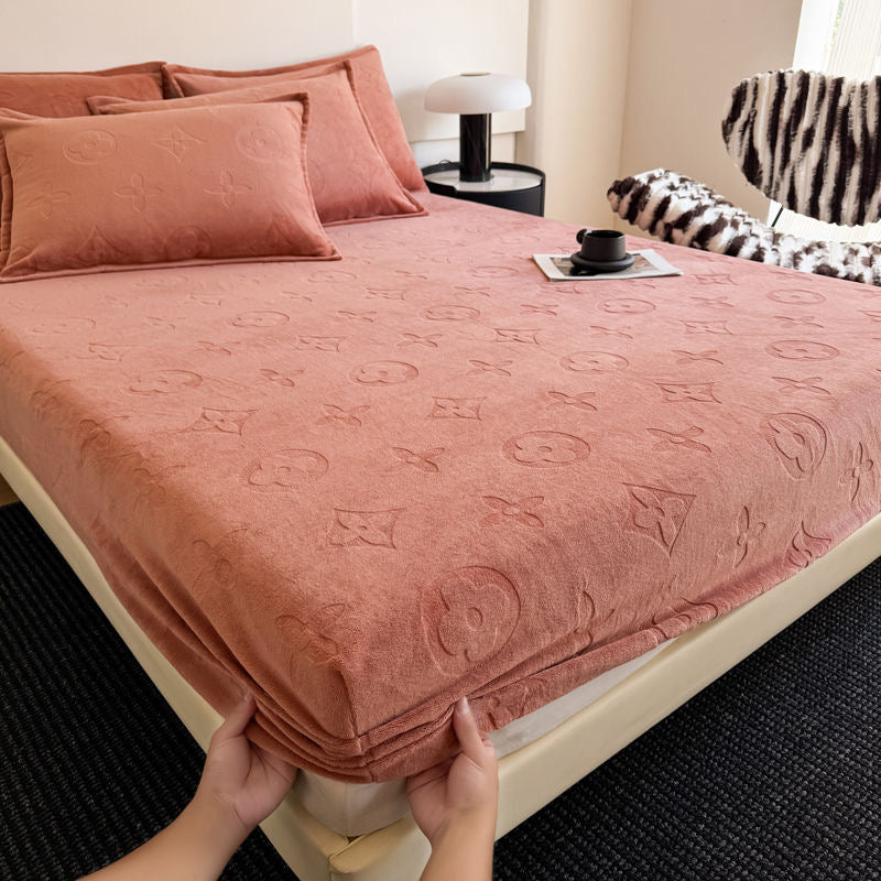 Luxury Fashion Fuzzy Fleece Velvet Fitted Bed Sheet Cover Set