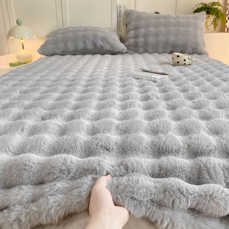 Colorful Deep Pocket Faux Fur Flannel Warm Plush Shaggy Fitted Bed Sheet Set