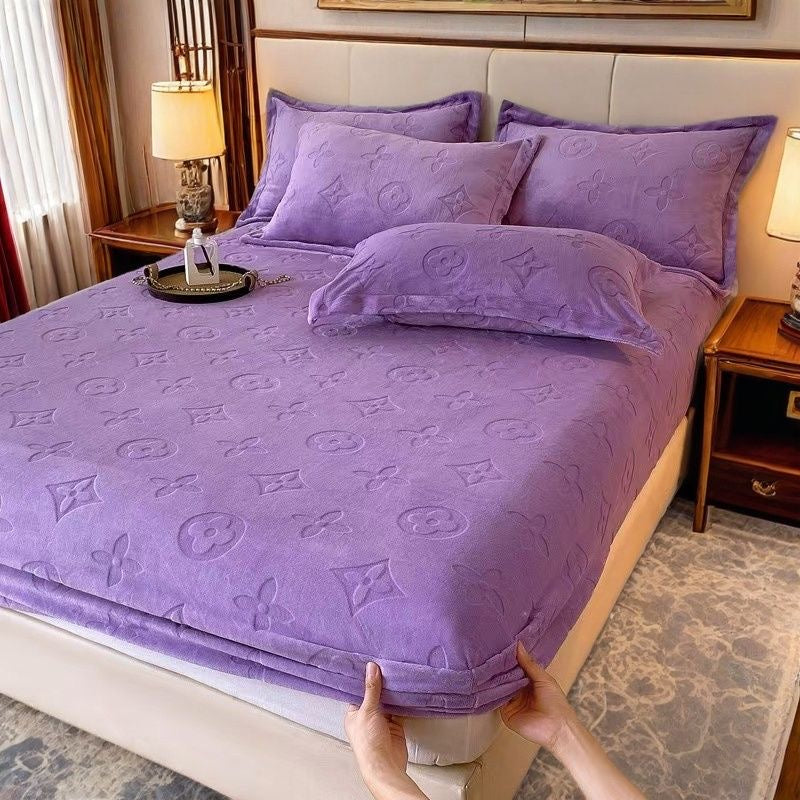 Luxurious All-Season Milk Plush Velvet Fitted Bed Cover Sheet Set