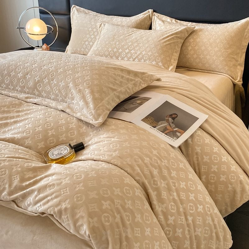 Modern Winter Thick Warm Velvet Flannel Plush Bedding Set