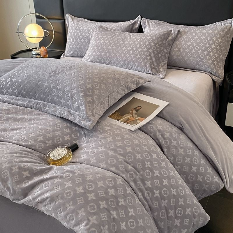 Modern Winter Thick Warm Velvet Flannel Plush Bedding Set