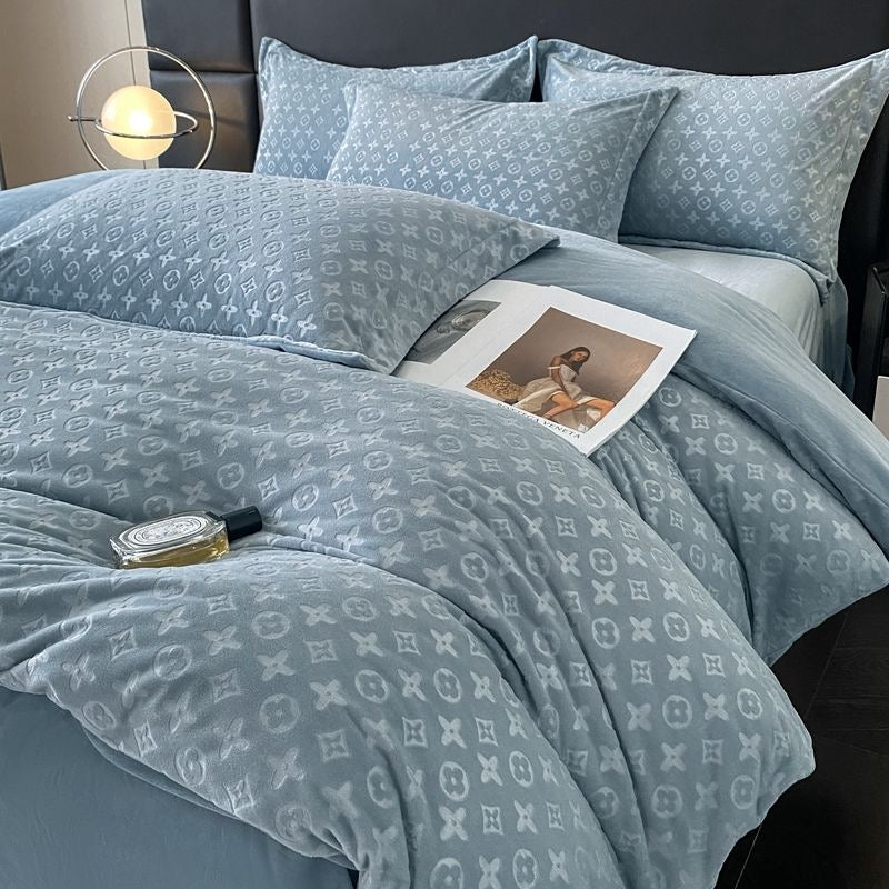 Modern Winter Thick Warm Velvet Flannel Plush Bedding Set
