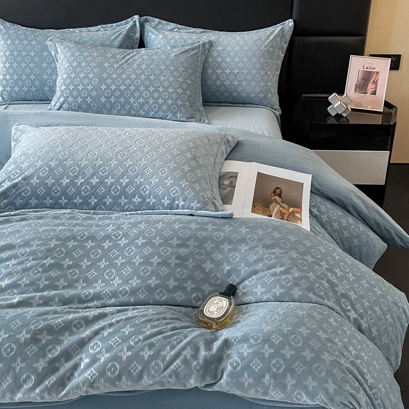 Modern Winter Thick Warm Velvet Flannel Plush Bedding Set