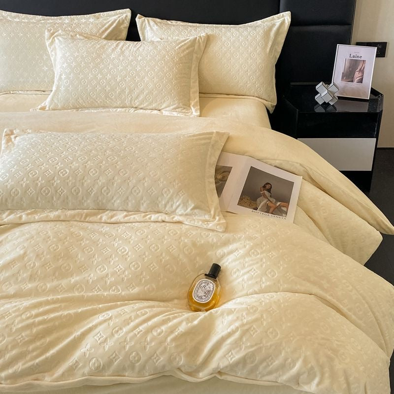 Modern Winter Thick Warm Velvet Flannel Plush Bedding Set